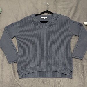 Blue V-Neck Knit Sweater